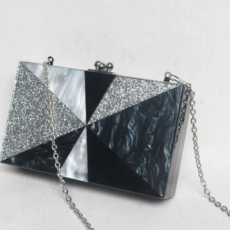

Elegant style Geometric Patchwork Clutch Evening Bag Bridal Party Lady Acrylic Handbag
