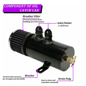 

Black Oil Catch Can Kit Aluminum Alloy Breather Filter 3/8" drain valve