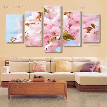 

5 Panel Flower Canvas Posters Beautiful Peach Blossom Modular Hd Printed Home Decor Canvas Painting Wall Picture for Living Room