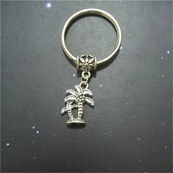 

Coconut Palm Tree Keychain, Antique Silver Color Coconut Tree Key Ring, Vacation Gift