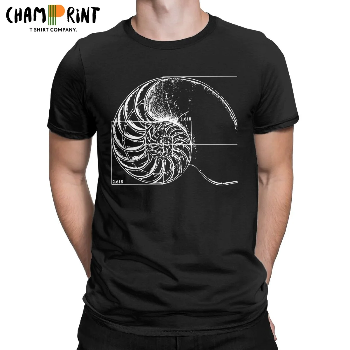 Мужская футболка Fibonacci On A Nautilus Shell Crazy из чистого хлопка с короткими рукавами