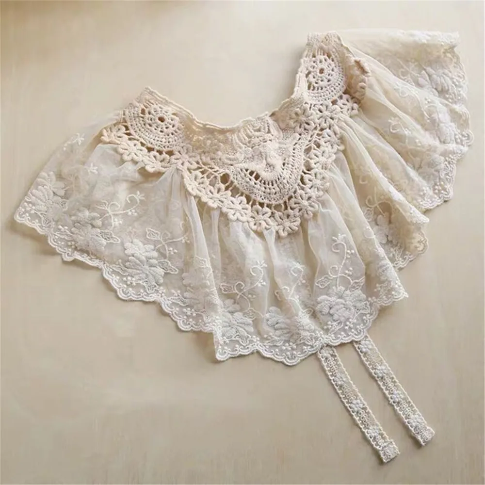 Sweet Lace Embroidered Fake Collar Shawl Blouse Decoration Detachable Collar Women's Shirt Dress False Top Accessories fake collar detachable collar shawl