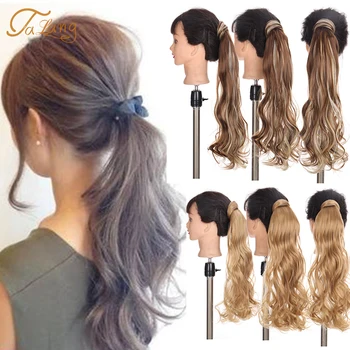 

TALANG 24'' Long Silky Wavy Curly Ponytails Clip In Synthetic Pony Tail Heat Resistant Fake Hair Extension wrap round hairpiece