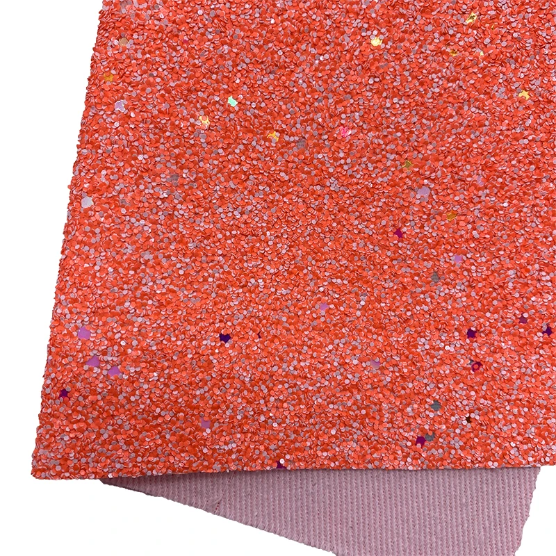 5PCS/SET Orange Glitter Vinyl Fabric Matching with Stripes Printed Leather Suede Faux Leather For Bows Earrings DIY 21X29CM Q106