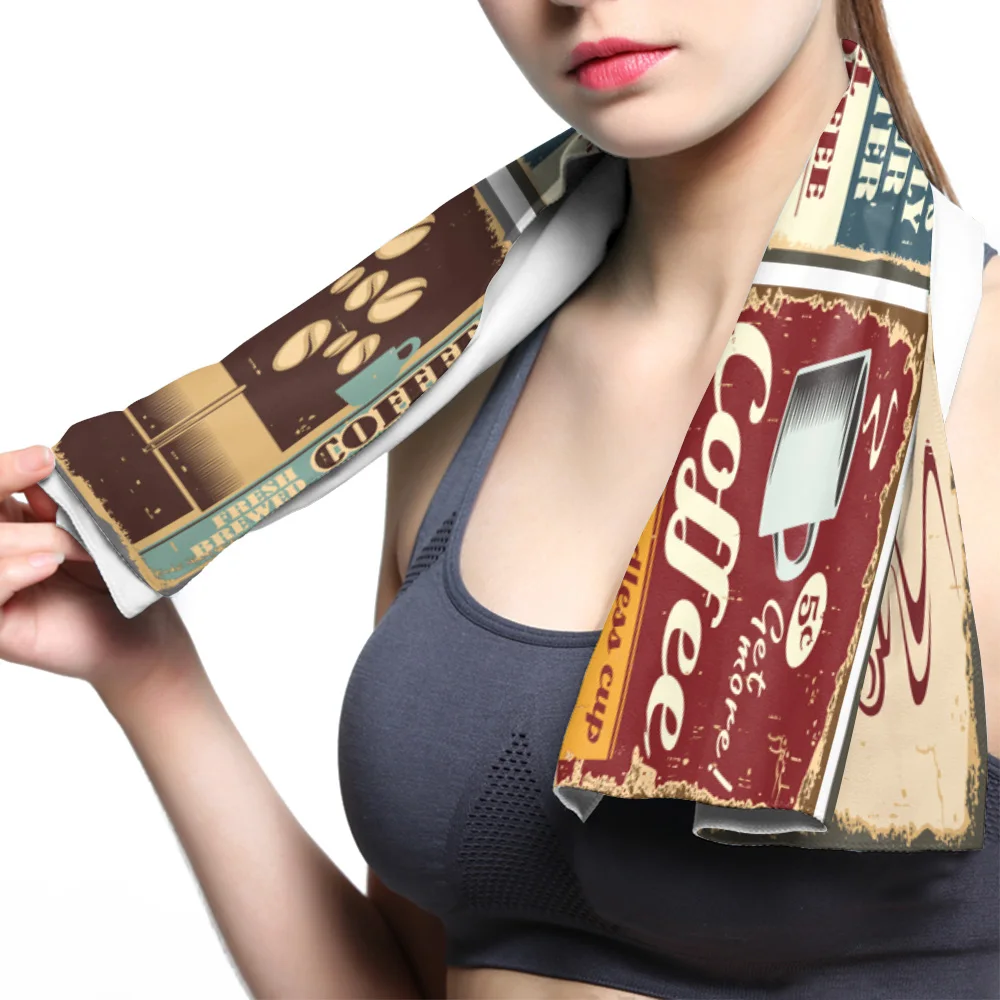 Coffee Poster Design Face Towel Cooling ice Utility Enduring Instant Cozy Ice Cold for Running | Дом и сад