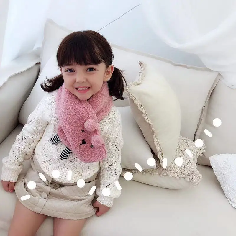 Милый плюшевый шарф с медвежонком для маленьких детей, Kawaii, Зимние флисовые теплые меховые шарфы для детей, Одноцветный шарф для мальчиков и девочек, теплый шарф