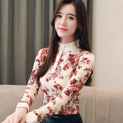 Blusas Femininas, элегантные женские блузки, утолщенная теплая блузка, рубашка с длинным рукавом, офисные рубашки больших размеров, топы 3XL, 5 цветов - Цвет: Red