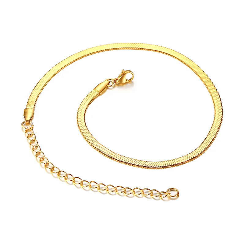 Snake Necklace Men,Gold Color Flat Snakes Chain Necklaces Layering Simple Herringbon Link Choker Men Women Jewelry 38cm - 60cm
