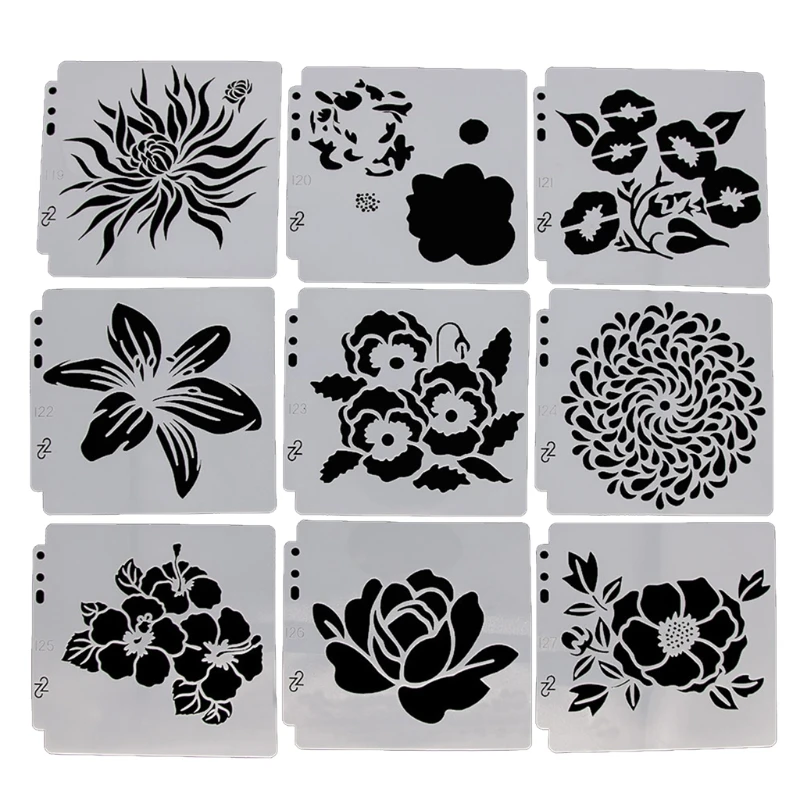 9pcs Flower Layering Stencils For Walls Painting Scrapbooking Embossing Template 