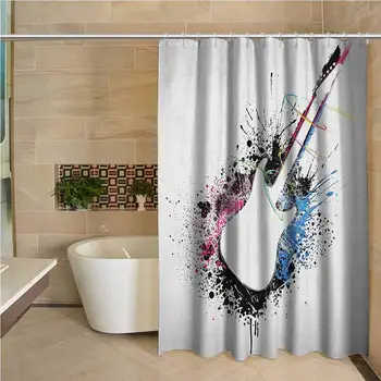 

Guitar Waterproof and colorful shower curtain Abstract Silhouette of Musical Instrument with Grungy Color Splashes Creating