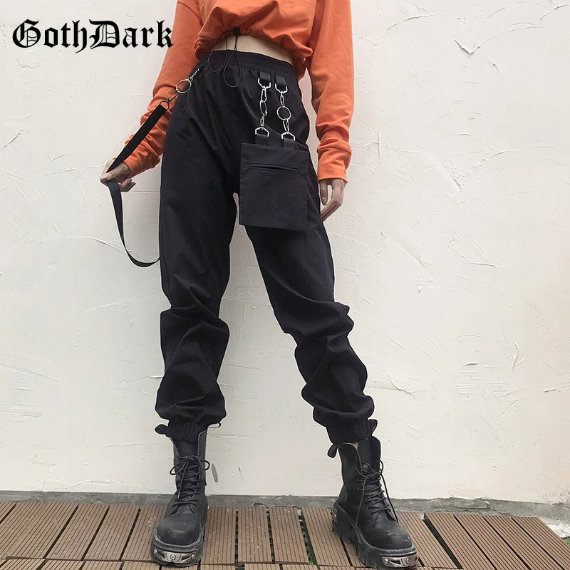  Goth Dark Black Gothic Female Pants Harajuku Autumn 2019 Vintage Metal Ring Pockets High Waist Wome