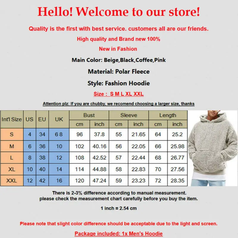 Mens Hoodies Sweatshirt Winter Warm Faux Fur Teddy Bear Long Sleeve Hooded Hoodie Tops Pullover Jumper Sweatshirts Men One Piece