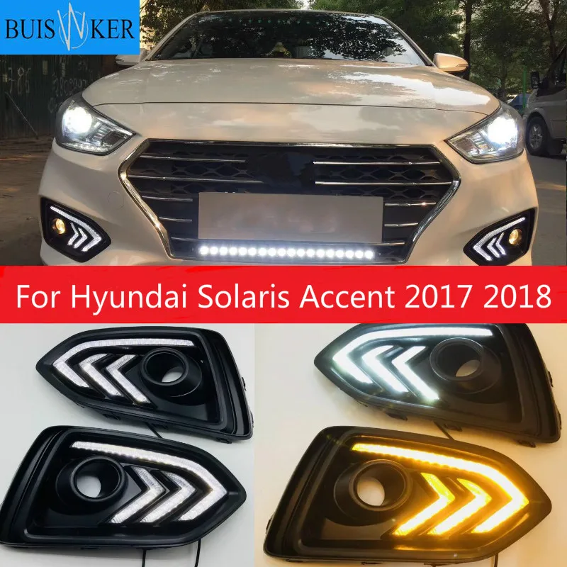 

New style Turn Yellow Signal Relay 12V Car DRL Lamp Waterproof LED Daytime Running Light For Hyundai Solaris Accent 2017 2018