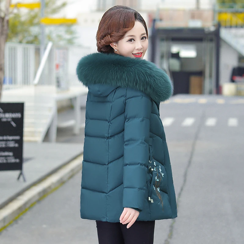 

Middle-aged and Elderly Women's Cotton Coat New 2021 Winter Jackets Large Size Embroidery Fashion Women Padded Jacket Parkas 5XL