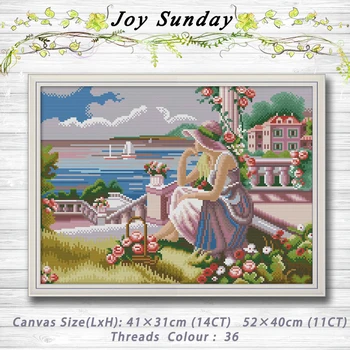 

A girl looking at the sea decor painting dmc 14CT 11CT counted cross stitch kits embroidery sets Needlework Sets Home decor