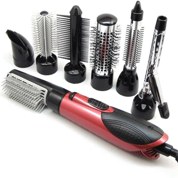 

Red Black US Plug 7 in 1 Multifunction Professional Negative Ion Hair Dryer with Comb Hair Dryer Set Curling Wand Straight Hair
