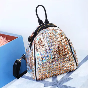 

Fashion Diamond Women Backpack 2020 Diamond Painting Famous Brand High Quality Travel Shoulder Bags Snake Leather Rivet Rucksack