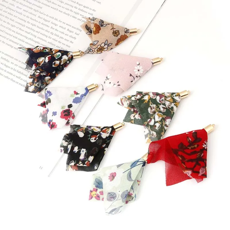 

10pcs Wholesale Chiffon Material Tassels Flower Floral Printed Charm Tassel For DIY Handmade Craft Jewelry Making Accessory