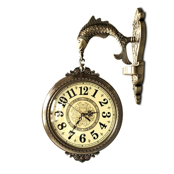 

Vintage Double Sided Wall Clock Home Metal European Luxury Large Living Room Silent Quartz Wall Clock Simple Office Decor DA60WC