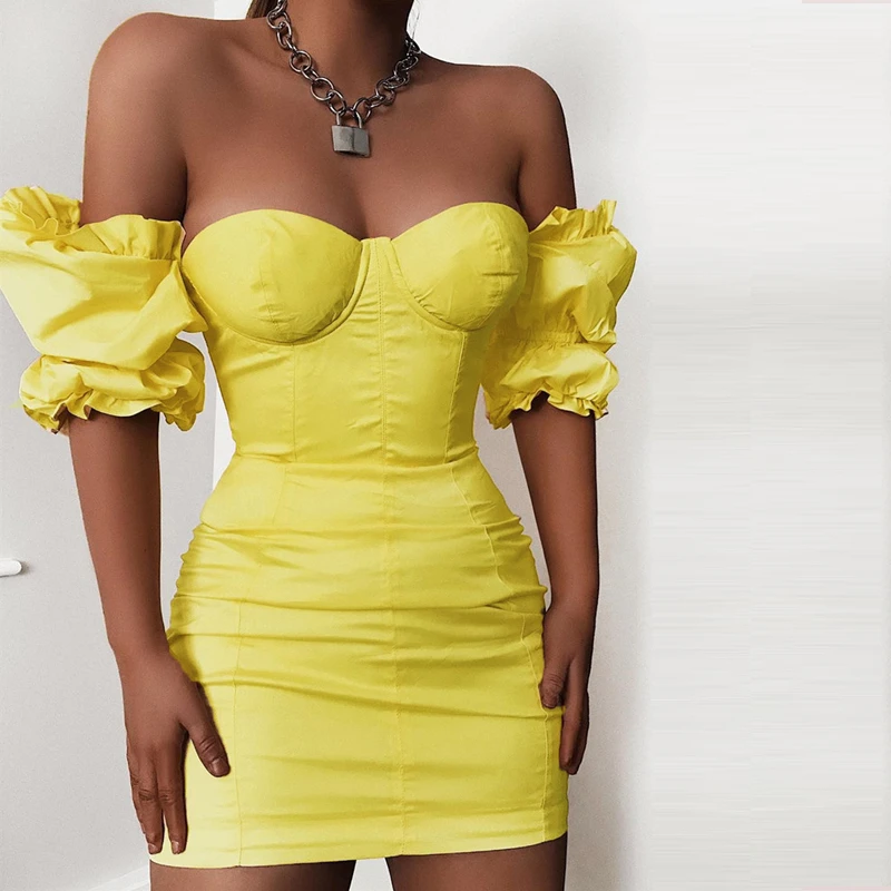 Robe jaune manche bouffante Clearance