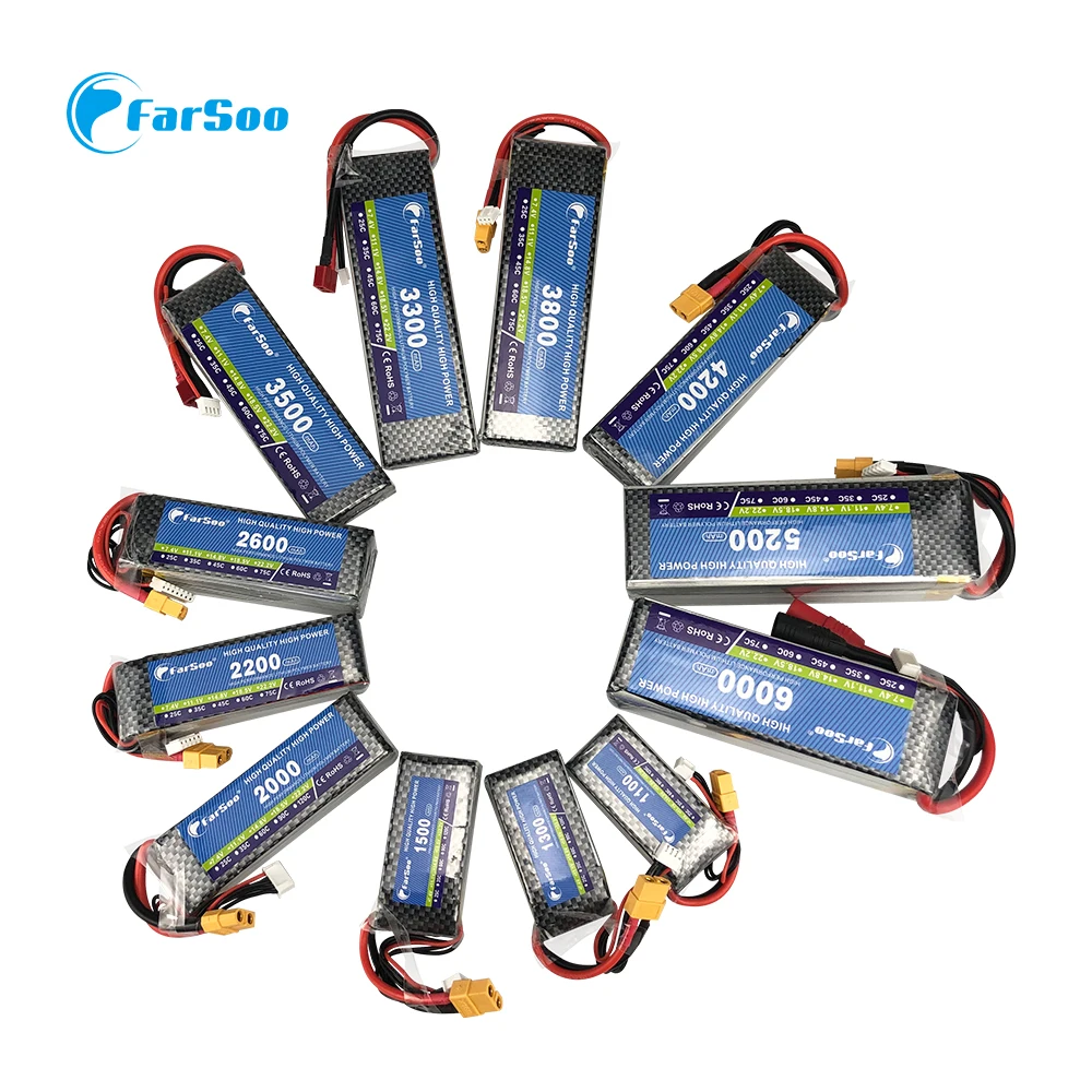 

Farsoo 3S 11.1V RC LiPo Battery 1100 1300 1500 1800 2200 2600 3000mAh 25C35C60C For RC Quadrotor Drone Airplane 3S Batteries