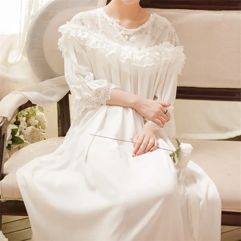 White Ночная рубашка, ночная рубашка, милая Домашняя одежда, длинная ночная рубашка, кружевная ночная рубашка, винтажная ночная рубашка, женская ночная рубашка# L127 - Цвет: White