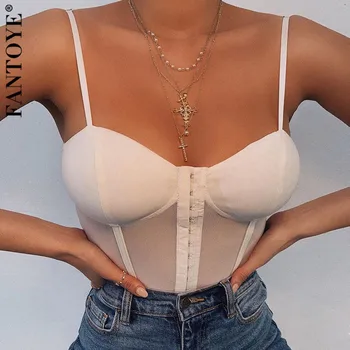 

FANTOYE See-Through Basic Spaghetti Strap Sexy Bodysuit 2020 Women Lace Backless Bodycon Rompers Skinny Slim Bodysuits Overalls