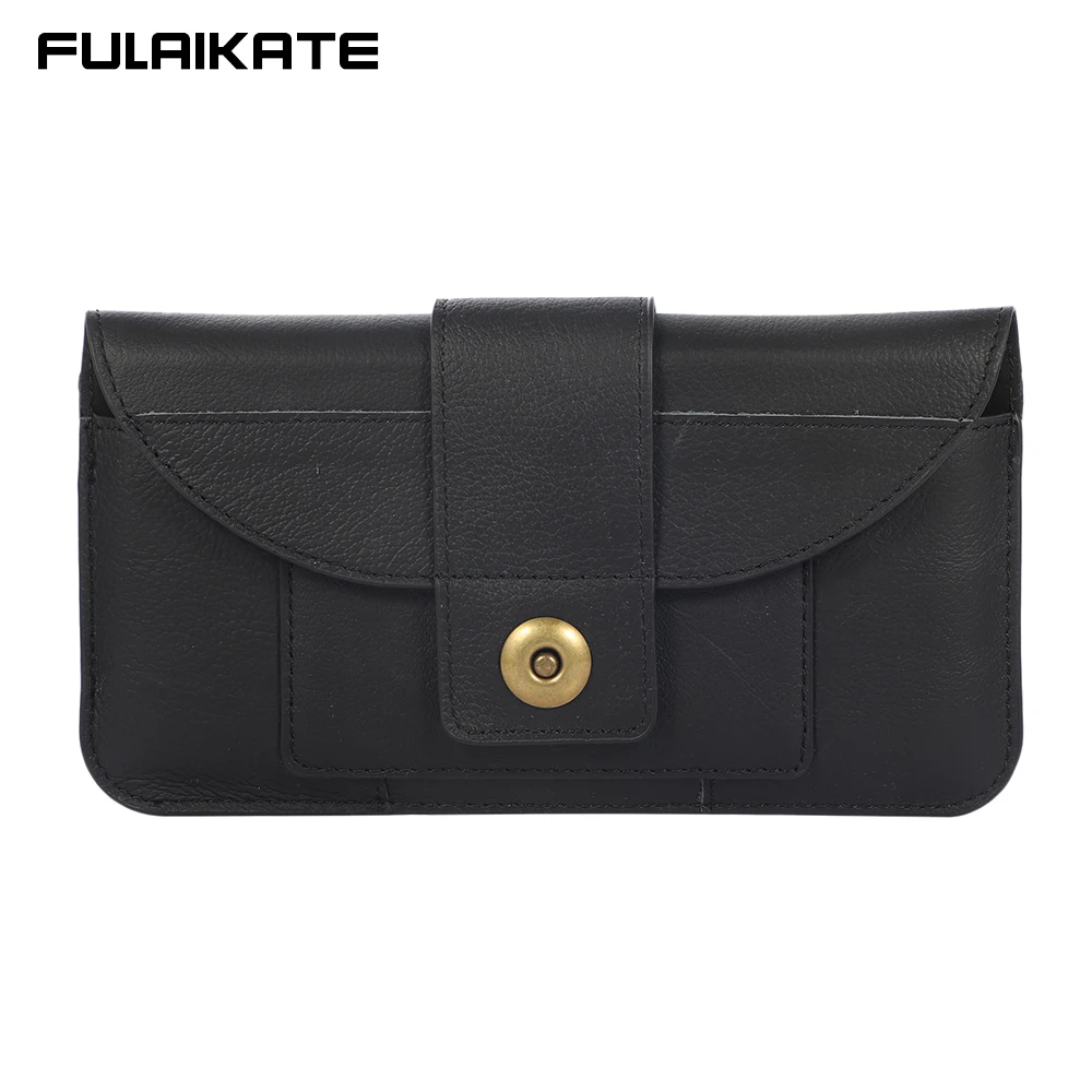 FULAIKATE-First Layer Cowhide Phone Bag for iPhone 13 Pro Max, Case Pouch for iPhone 12, Waist Pocket, Men's Portable Holster