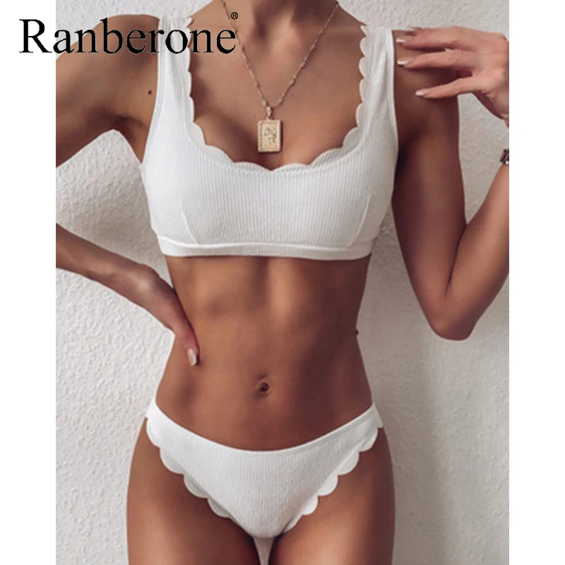 Купальный костюм Ranberone из двух предметов пикантные бикини однотонное с эффектом