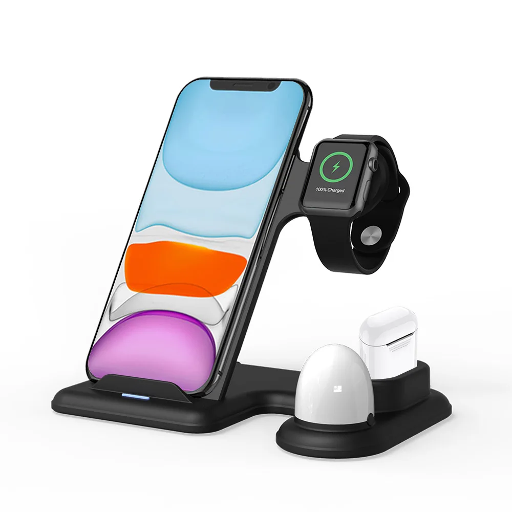 Черный FDGAO 4 в 1 беспроводная зарядная подставка для iPhone 11 Pro Max XS XR 8 AirPods Apple Watch 5 4 3 2 10 Вт Qi быстрая зарядная док-станция - Цвет: Черный