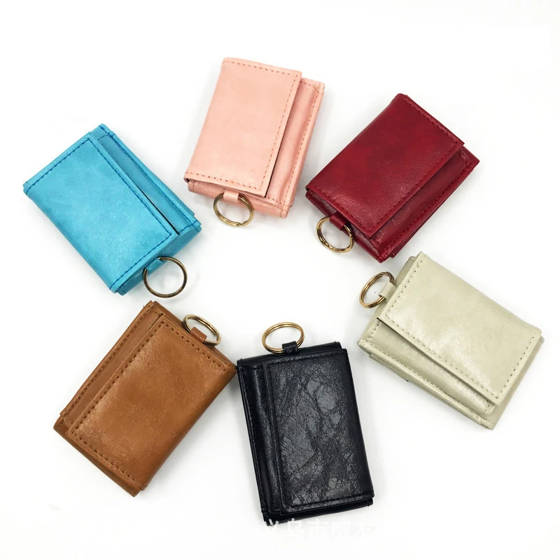 

Anti Rfid Small Wallets Women Retro Hasp Pu Leather Purses Chic Keychain Mini Wallet for Unisex Short Coin Purses Cartera Mujer