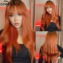 oneNonly Orange Ginger Wig Female Long Wavy Women's Wigs  Natural Cosplay Lolita Daily Hair with Bangs Heat Resistant Fiber