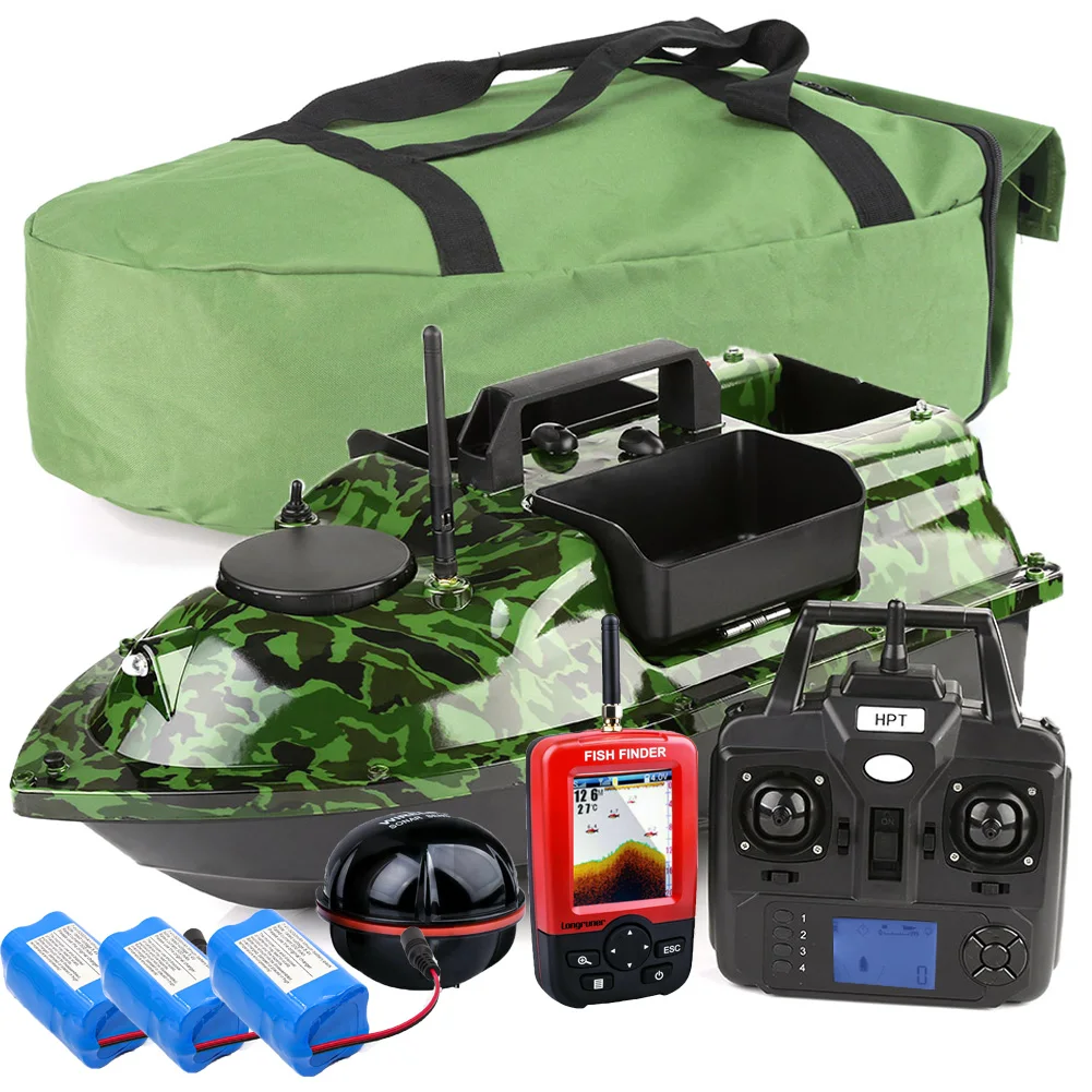 VERY100 500M Wireless RC Camo Bait Boat Hook/Bait Post 3 Hoppers 2 Motors,LCD Sensor Fishfinder,Bag,Batteries for Carp Fishing