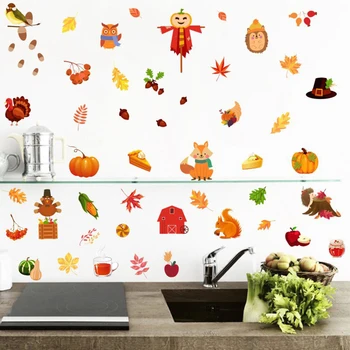 

DIY PVC Party Showcase Waterproof Removable Thanksgiving Decals Fruits Wall Sticker Maple Home Decor Fall Leaves Window Autumn