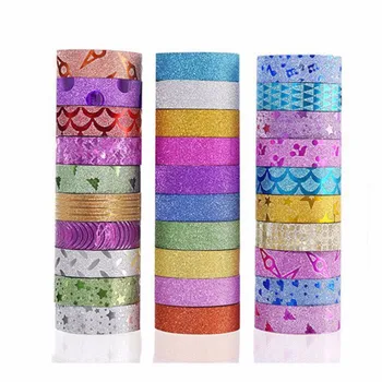 

10PCS Glitter Washi Tape Stationery Scrapbooking Decorative Adhesive Tapes DIY Color Masking Tape School Supplies