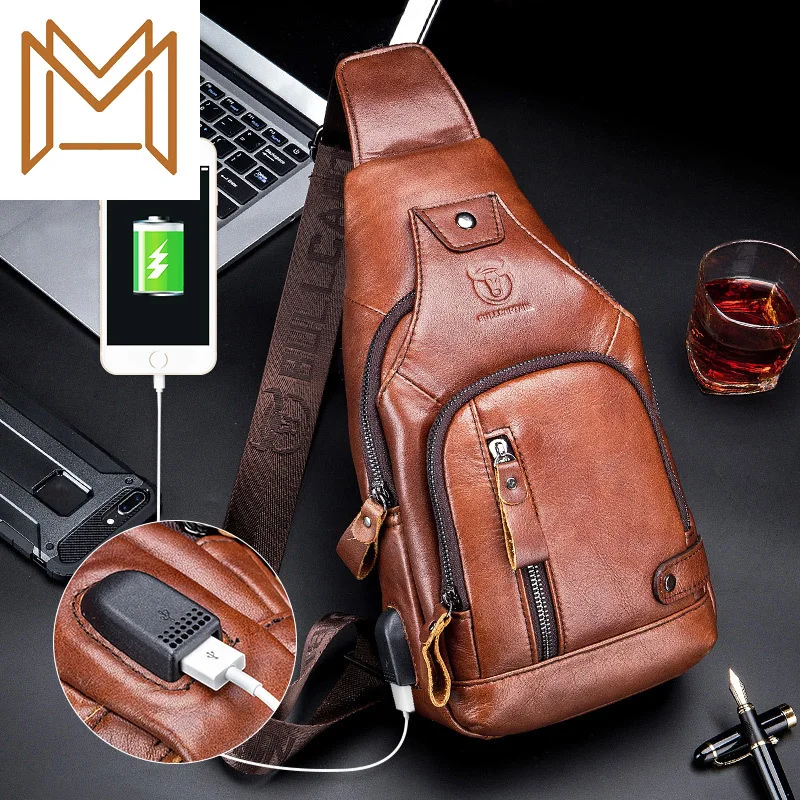 

Leather Head Layer Cowhide Male Chest Soft Leather Saddlebag Trend Genuine Leather Outdoors Leisure Time