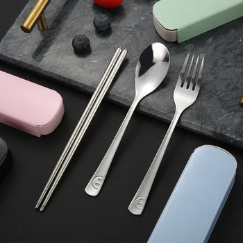 

smile Stainless Steel Dinnerware Set Travel Camping Cutlery Set Reusable Silverware With Spoon Fork Chopsticks Straw