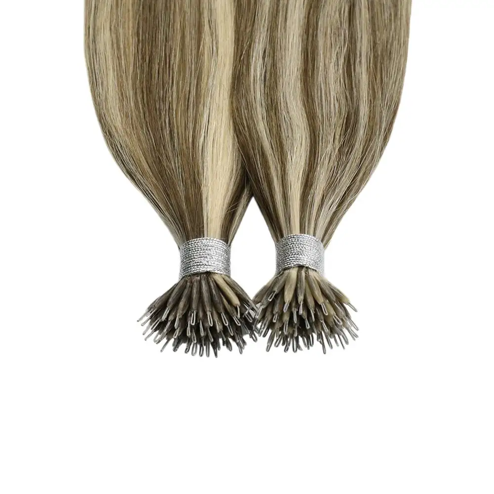 Ugeat Nano Ring Human Hair 50strand/pack 14-24inch 100% Human Hair Machine Remy Hair Silky Straight Nano Tip Real Hair Extension