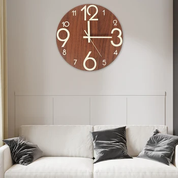 

Wooden Wall Clock Slient Luminous Hanging Digital Quiet Wall Clocks Modern Watches Reloj De Pared Decoration Living Room KK60WC