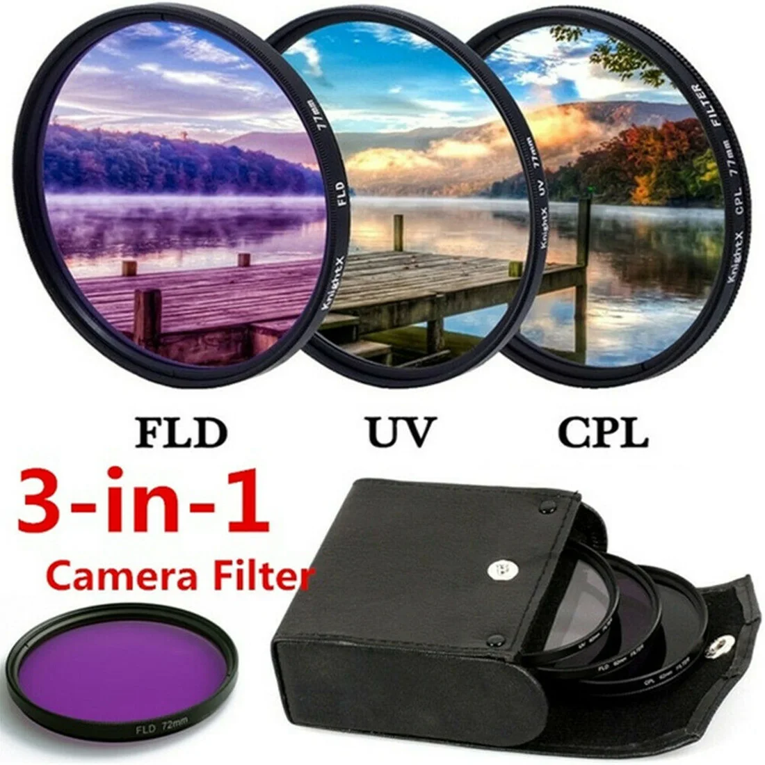 Пылезащитная зеркальная камера защита для фото 3 в 1 объектив портативный фильтр набор сумка для хранения дорожная УФ CPL FLD аксессуары