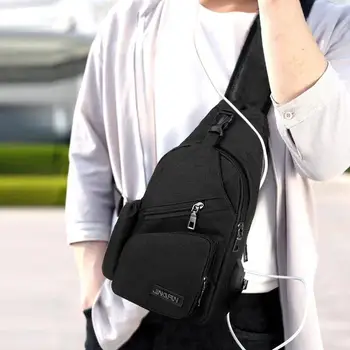 

Usb Canvas Chest Bags Unisex Boston Bag Fashion Men's Polyester Sling Bag Chest Pack Crossbody Bag with USB Charging