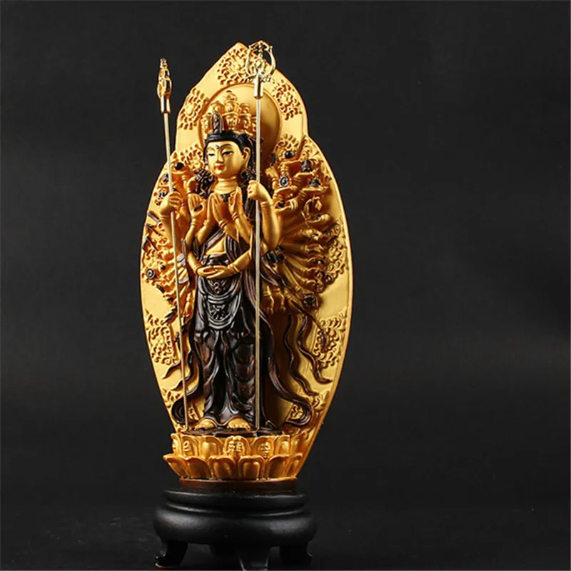 Счастливый Будда Гуань-Инь Статуэтка тысячи рук Bodhisattva Guan Yin Статуэтка Буддийские статуи скульптуры домашний декор на удачу