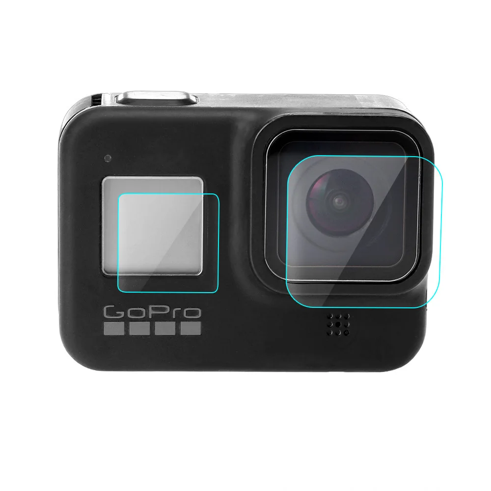 Для Gopro 8 Черные аксессуары, защита экрана закаленное стекло ультра ясный lcd HD+ защита объектива 3 шт. Набор для Go Pro Hero 8