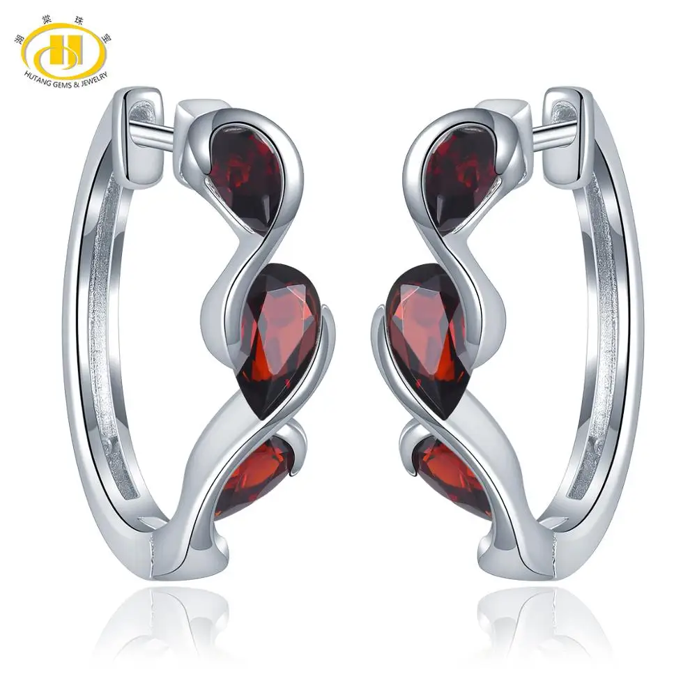 Hutang 2.28ct натуральный гранат Серьги-кольца 925 пробы серебряные ювелирные изделия с драгоценным камнем бесконечный элегантный дизайн для женщин подарок новинка - Цвет камня: Garnet