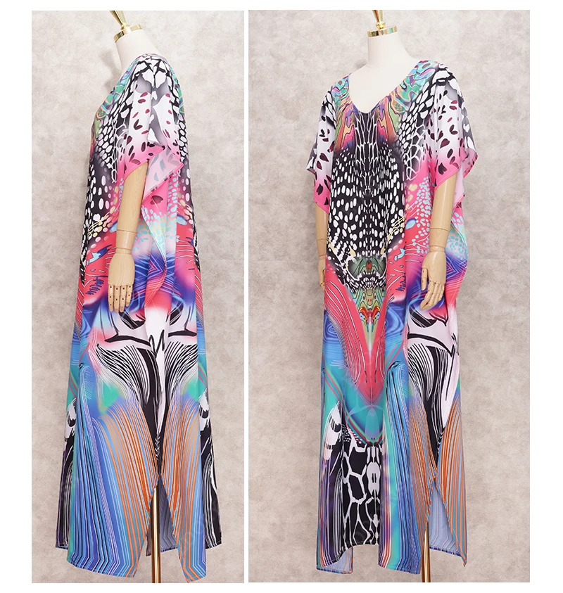 2020 Bikini Cover-ups Boho Deep V-neck Summer Beach Dress Chiffon Tunic Women Plus Size Sexy Beach Wear Swim Suit Cover Up Q1131