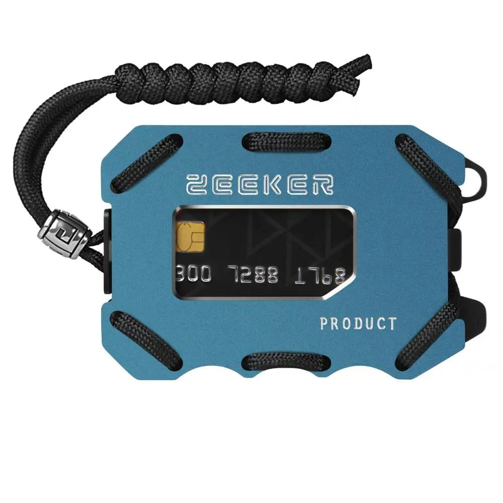 blue Металлический кошелек с передним карманом, тонкий кошелек с блокировкой RFID для карт, мужской кошелек с зажимом для наличных, Паракорд для карт и наличных от Zeeker - Цвет: blue