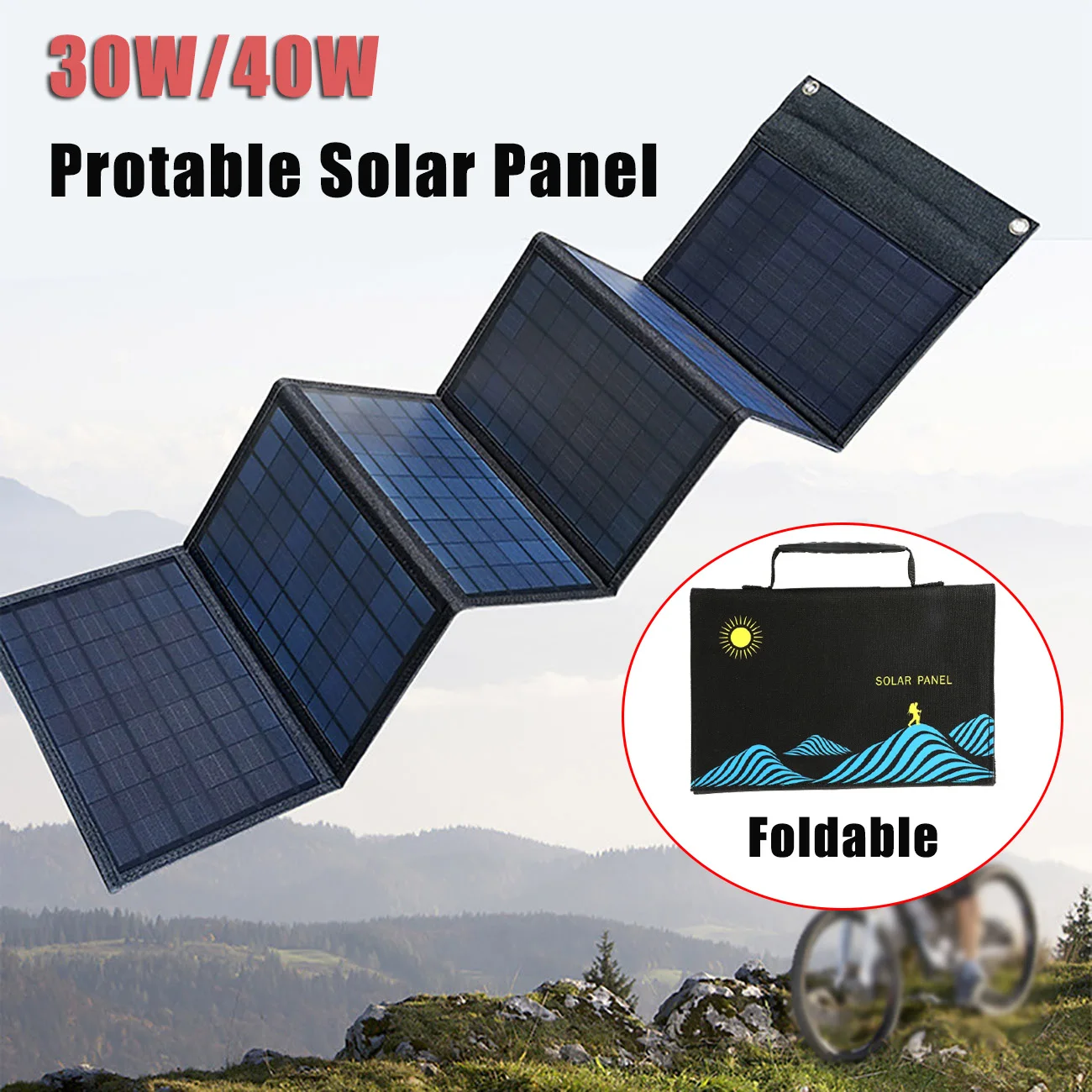 

Portable Solar Cell Panel Generator 30 / 40W Foldable Outdoor Emergency Power Generator USB+DC Output Mobile Phone MP4 Charger