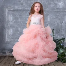 Pink Flower Girl Dresses For Weddings Ball Gown Cap Sleeves Tulle Beaded Long First Communion Dresses Little Girl