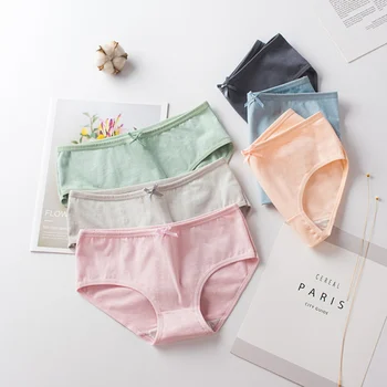 

Cotton Women Panties Solid Color Underwear Ladies Middle Waist Bow Girl Briefs Lingerie s Drop Shipping