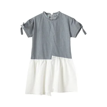 

2020 summer teenager dresses cotton plaid Girls Casual Dresses loose colorblock dress teen kids clothes for 4 6 8 10 12 14 Yrs